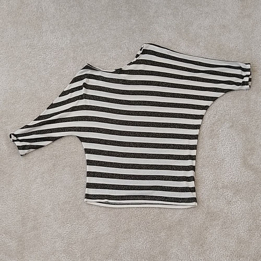 Black and white striped asymmetrical top